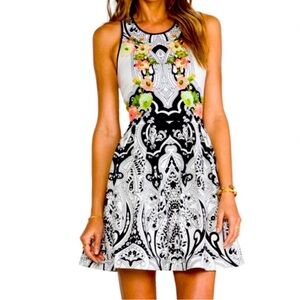 Juicy Couture Dress White Black Mini Retro Whimsy Goth Fit Flare Stretch Sz 0